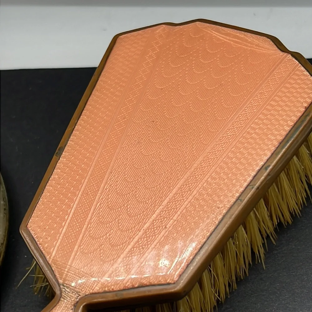 Vintage vanity flower mirror and brush set